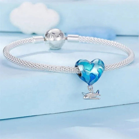 Heart Traveler Globe and Airplane Charm - Heart Traveler Globe and Airplane Charm
