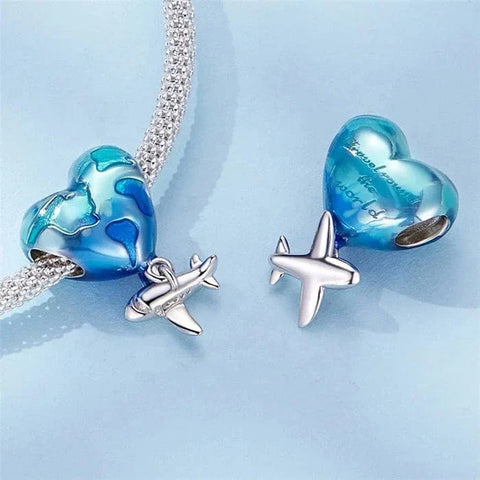 Heart Traveler Globe and Airplane Charm - Heart Traveler Globe and Airplane Charm