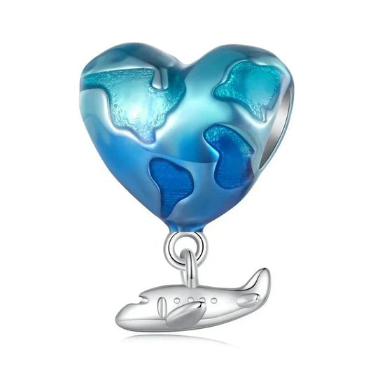 jewlouli heart traveler globe and airplane pandora charm jewelry fits pandora bracelet