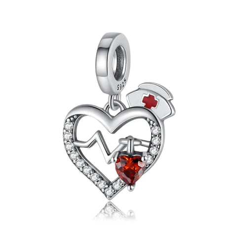Heartbeat Nurse Charm - Heartbeat Nurse Charm- Red Cross Medical Symbol Bead