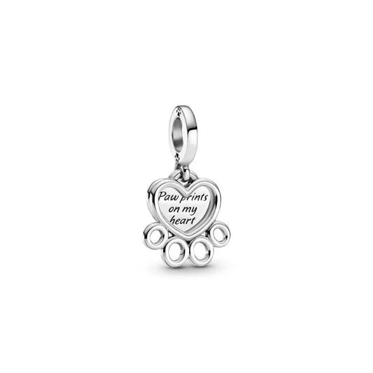 Hearts & Paw Print Silver Dangle Charm