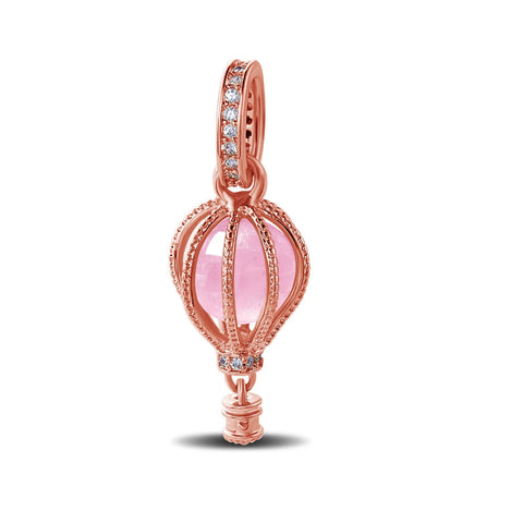 Exquisite Rose Gold Hot Air Balloon Charm with Pink Stone - Exquisite Rose Gold Hot Air Balloon Charm with Pink Stone