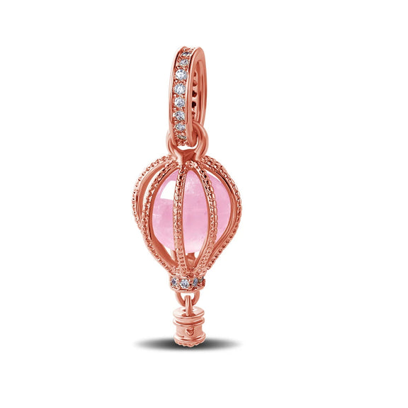 Exquisite Rose Gold Hot Air Balloon Charm with Pink Stone - Rose gold hot air balloon charm with pink stone