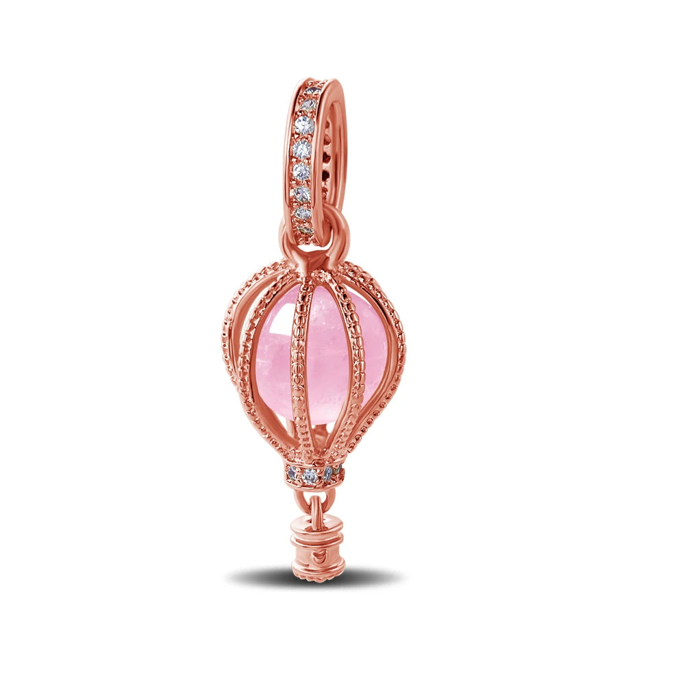 Rose gold hot air balloon charm with pink stone