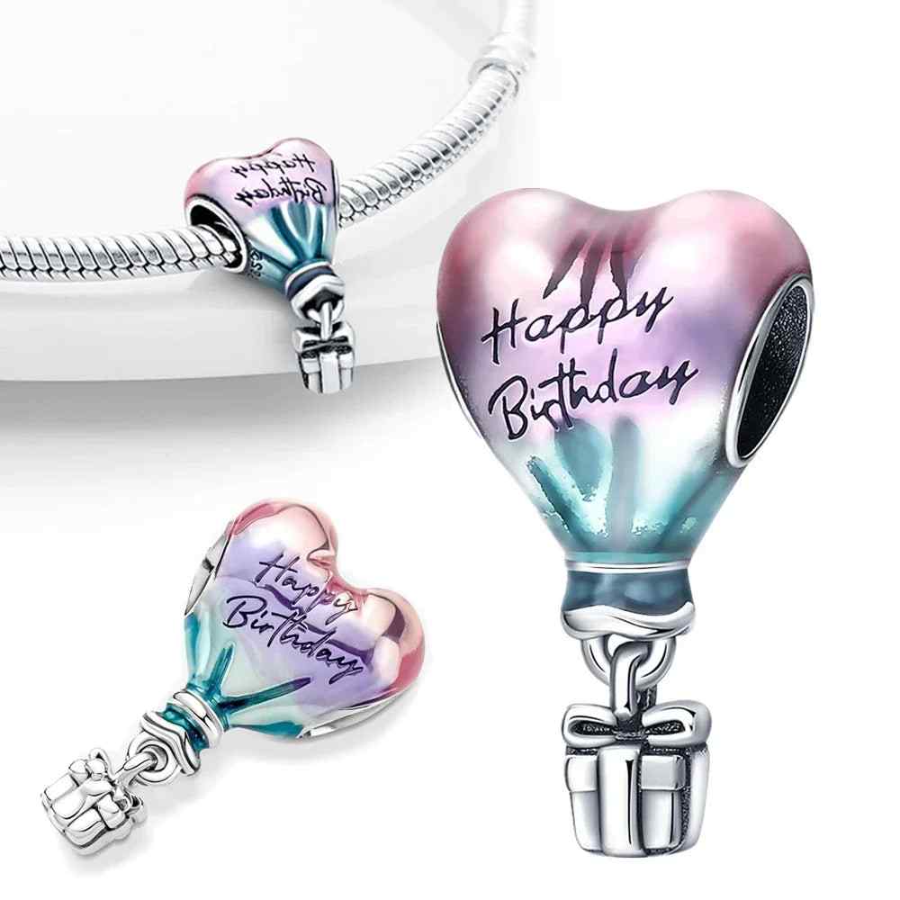 Sterling Silver Happy Birthday Balloon Charm for Pandora Bracelets