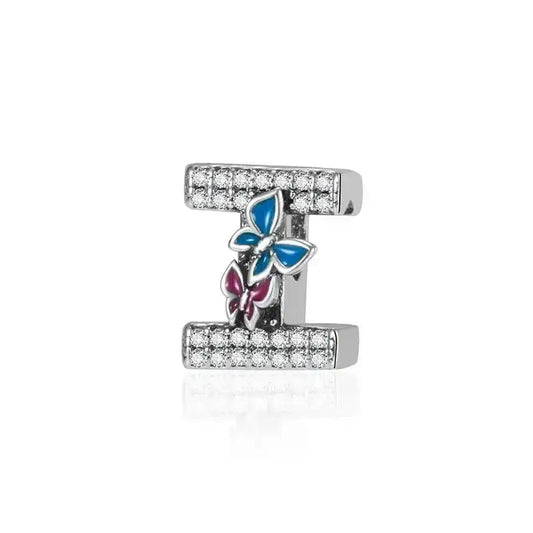 butterfly silver letter I charm