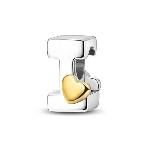 I Letter Gold Heart charm letter