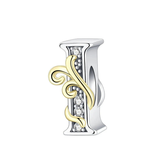 Dual-Tone Gold and Silver I Letter Charm with Crystal Accents