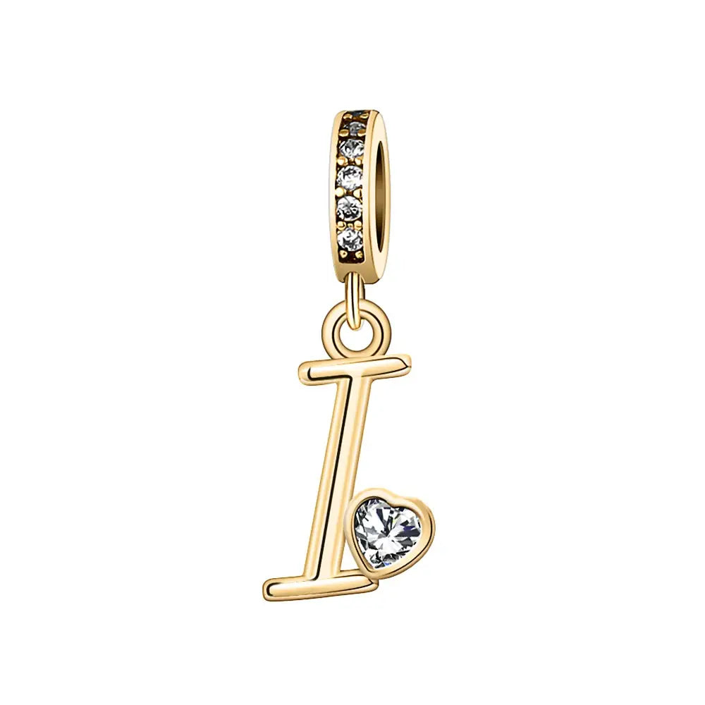 Gold I Letter Charm with pendant crystal Heart