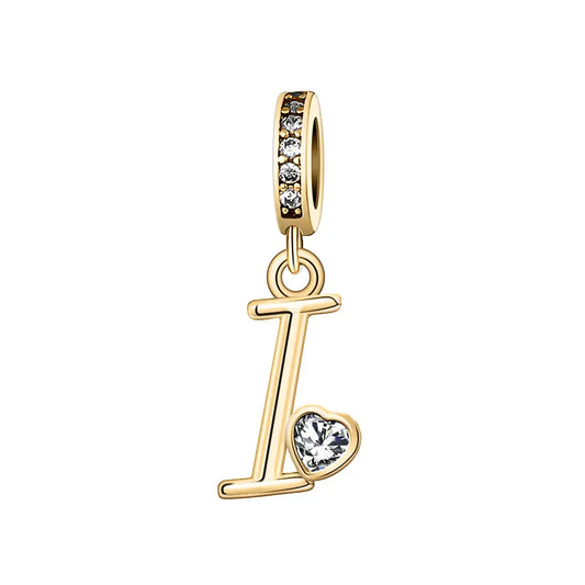 Gold I Letter Charm with pendant crystal Heart