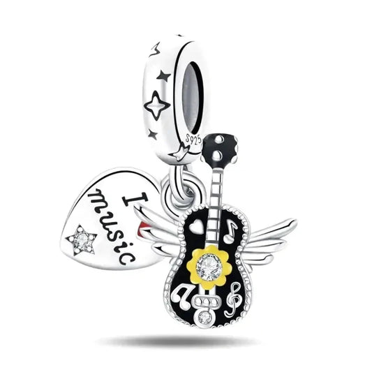 Ciondolo a forma di chitarra, in argento Sterling 925, a forma di nota musicale, arcobaleno, puzzle, amore, per braccialetti Pandora, one size, Argento sterling, Argento Sterling Ciondolo a forma di chitarra, in argento Sterling 925, a forma di nota musicale, arcobaleno, puzzle, amore, per braccialetti Pandora, one size, Argento sterling, Argento Sterling