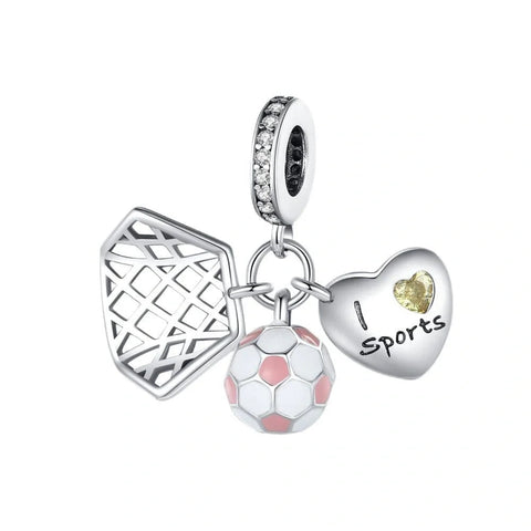 I Love Sports Charm Trio ? Soccer Ball, Net, and Heart - I Love Sports Charm Trio ? Soccer Ball, Net, and Heart