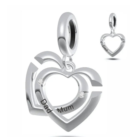 I Love You Mum Dad Dangle Heart Charm - I Love You Mum Dad Dangle Heart Charm