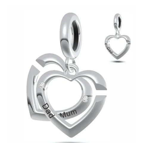 I Love You Mum Dad Dangle Heart Charm