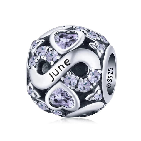Infinite Love Zircon Heart Birthstone Charms