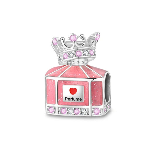 Pink perfume bottle charm in silver and enamel, ideal for bracelet charms Italian by Pandora.