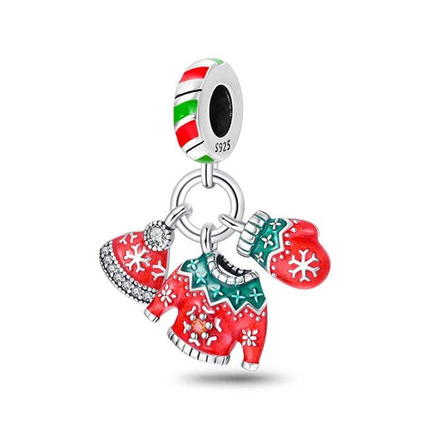 sterling silver christmas charms with Festive Sweater & Mittens - sterling silver christmas charms with Festive Sweater & Mittens - a red and green christian sweater charm - Pandora