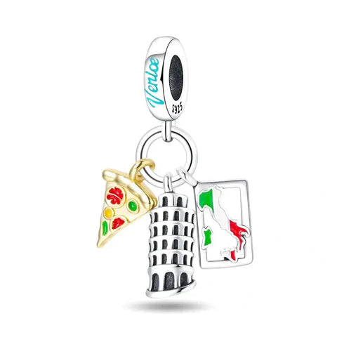 Pandora charm with Italian-themed elements on a white background