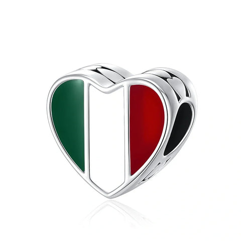 Italy Flag Heart Charm - jewlouli italy-flag-heart-pandora-charm-jewelry fits pandora bracelet