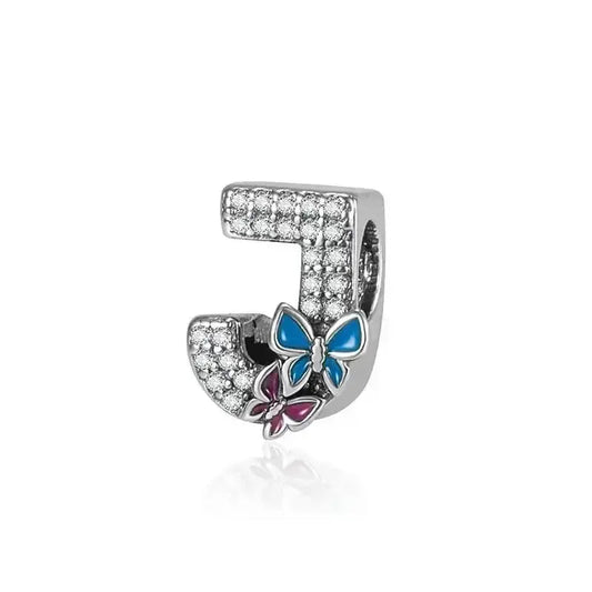 butterfly silver letter J charm