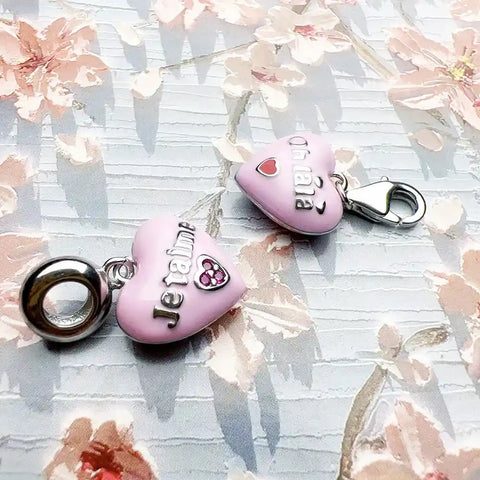 Pink heart-shaped charms.