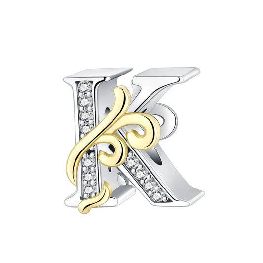 Gold and silver K Letter Charm for pandora bracelet