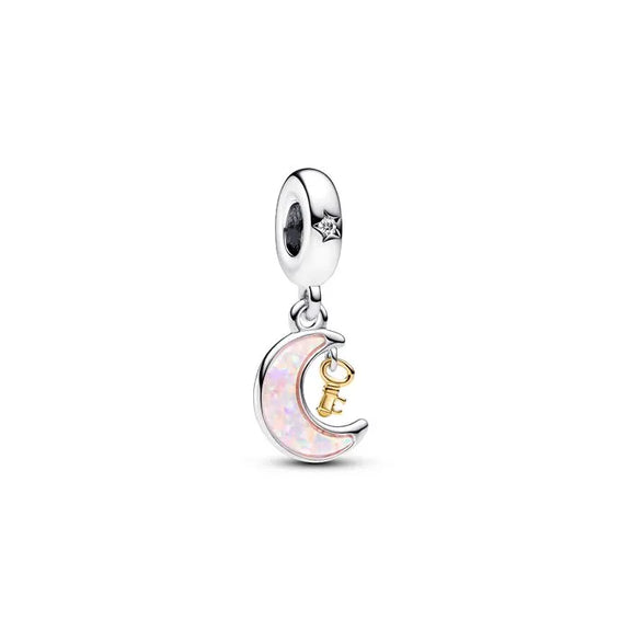 Key & Moon Dangle Charm - Pandora Shine - Celestial key and moon charm in Pandora Shine, a perfect addition for adding a mystical touch