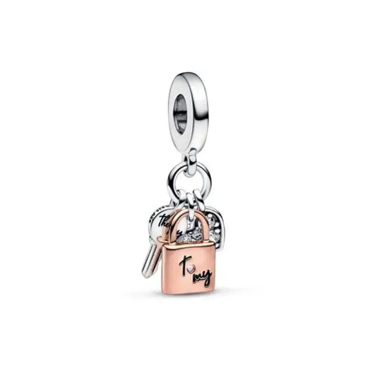 Key, Padlock & Heart Triple Dangle Charm