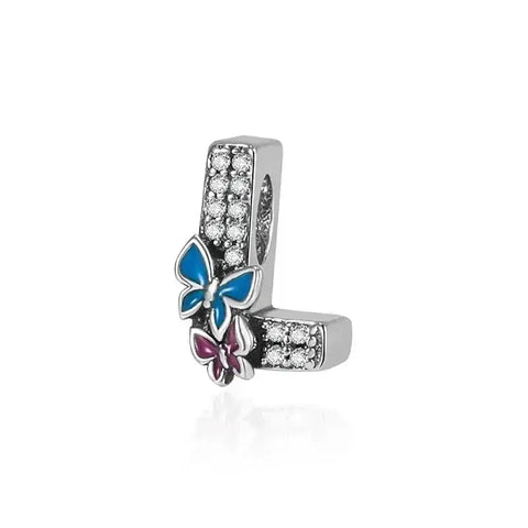 butterfly silver letter L charm