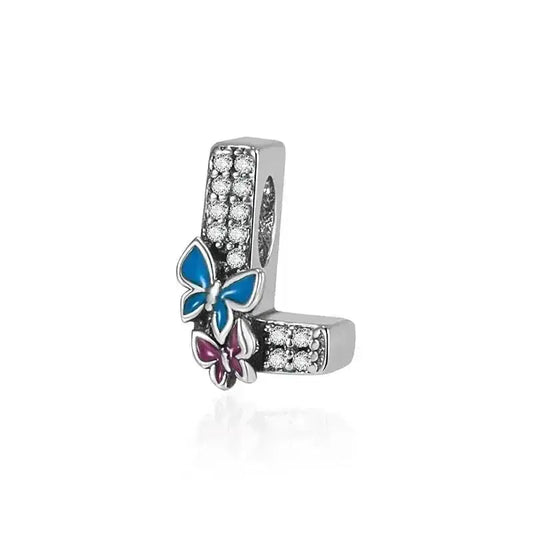 butterfly silver letter L charm