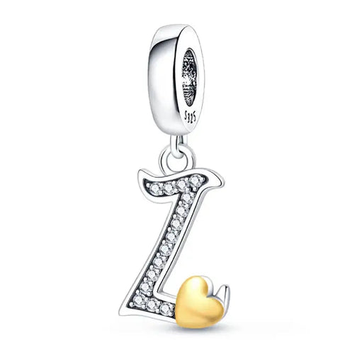 Silver letter L charm Gold heart - Silver letter L charm Gold heart