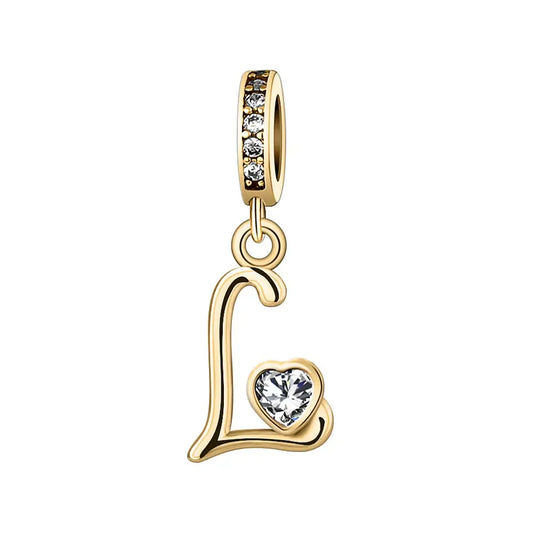 Gold L Letter Charm with pendant crystal Heart