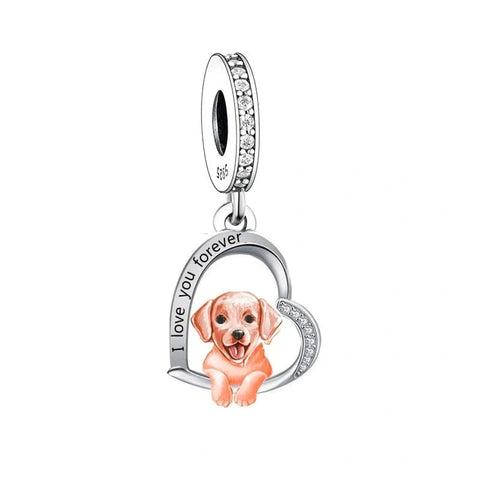 Labrador Dog Love silver heart Charm