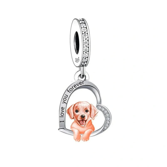 Labrador Dog Love silver heart Charm