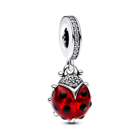 Silver Ladybug Charm with Pink Crystals