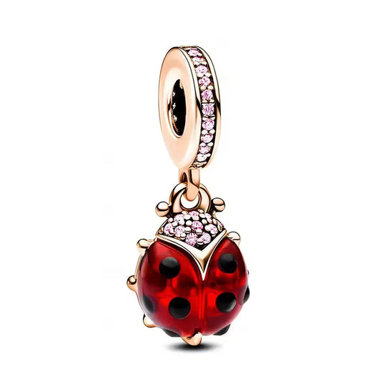 Rose Gold Ladybug Charm with Pink Crystals