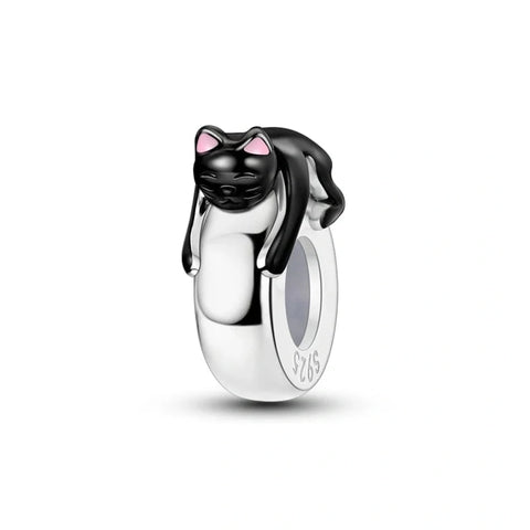 jewlouli lazy black cat pandora charm jewelry fits pandora bracelet