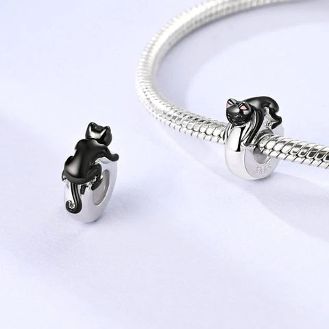 jewlouli lazy black cat pandora charm jewelry fits pandora bracelet
