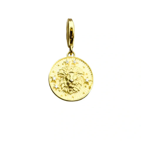 Leo Gold Pendant Charm - Gold lion pendant with embedded crystals.