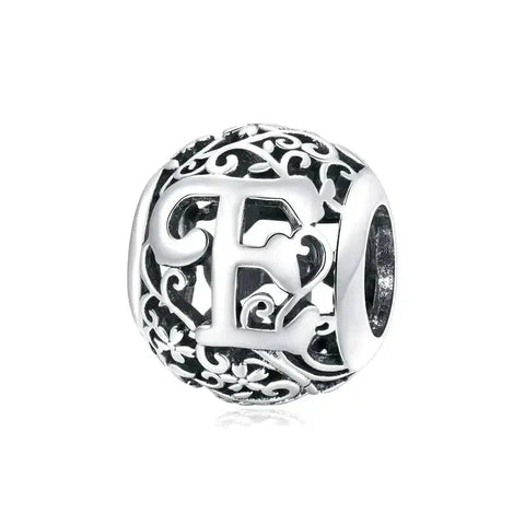 Silver Letter E Round Bead