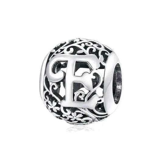 Silver Letter E Round Bead