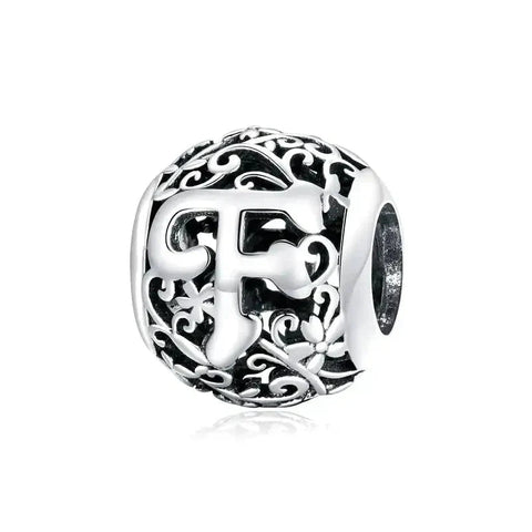 Silver Letter F Bead