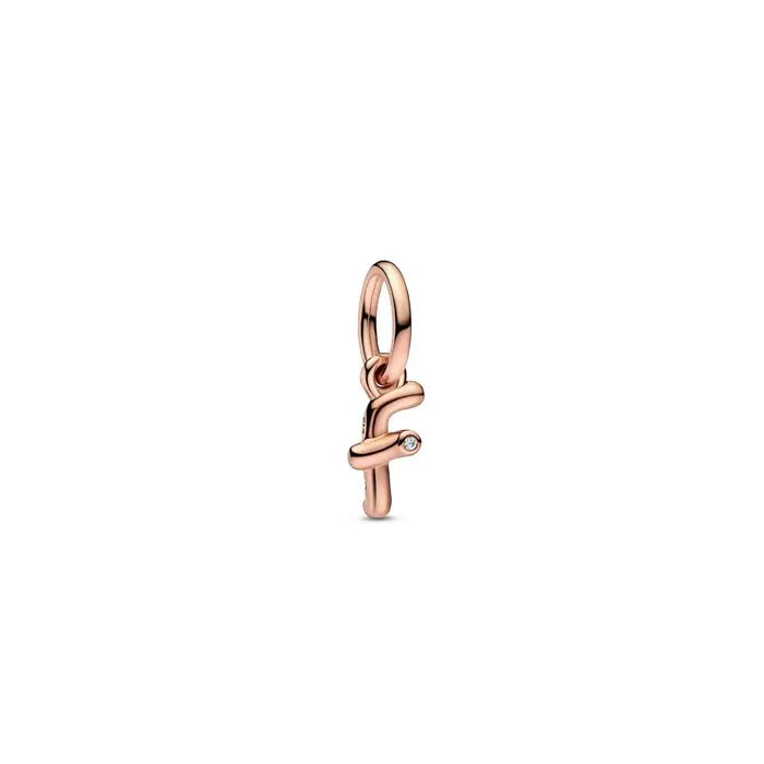 Letter F Script Alphabet Dangle Charm Pandora Rose - Elegant letter F charm in script design, perfect for personalized collections.