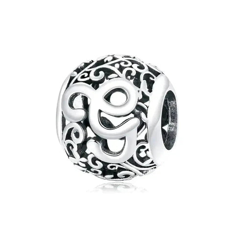 Silver Letter G Round Bead