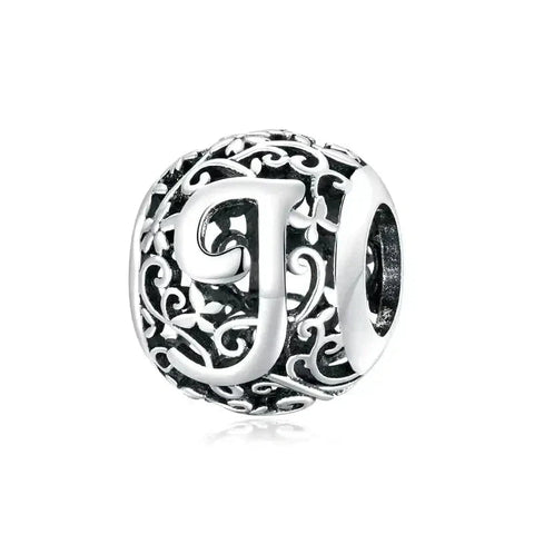 Silver Letter J Round Bead