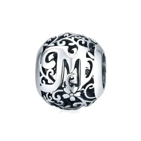 Silver Letter M Round Bead - Silver Letter M Round Bead