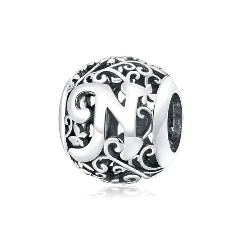 Silver Letter N Bead