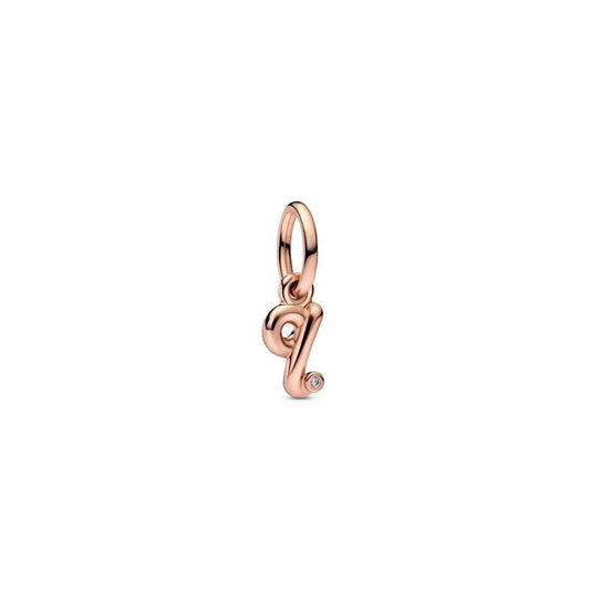 Letter Q Script Alphabet Dangle Charm Pandora Rose - Unique letter Q charm in Pandora Rose script, ideal for custom jewelry.