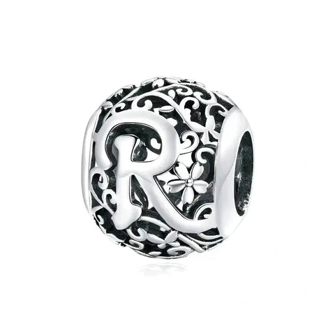 Silver Letter R Bead