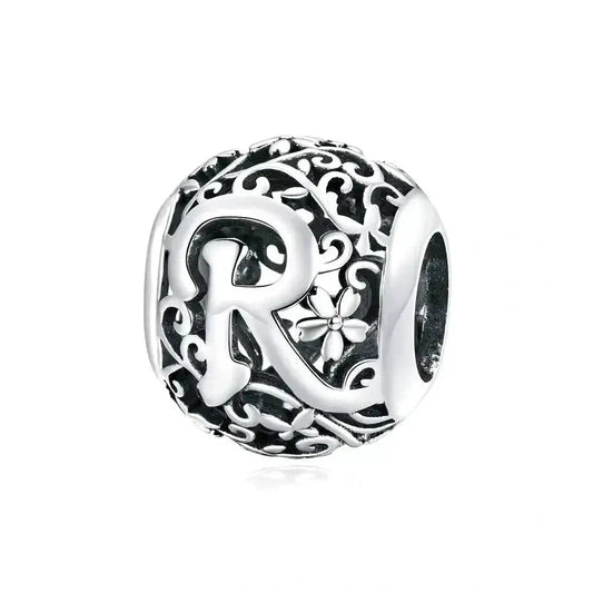 Silver Letter R Bead